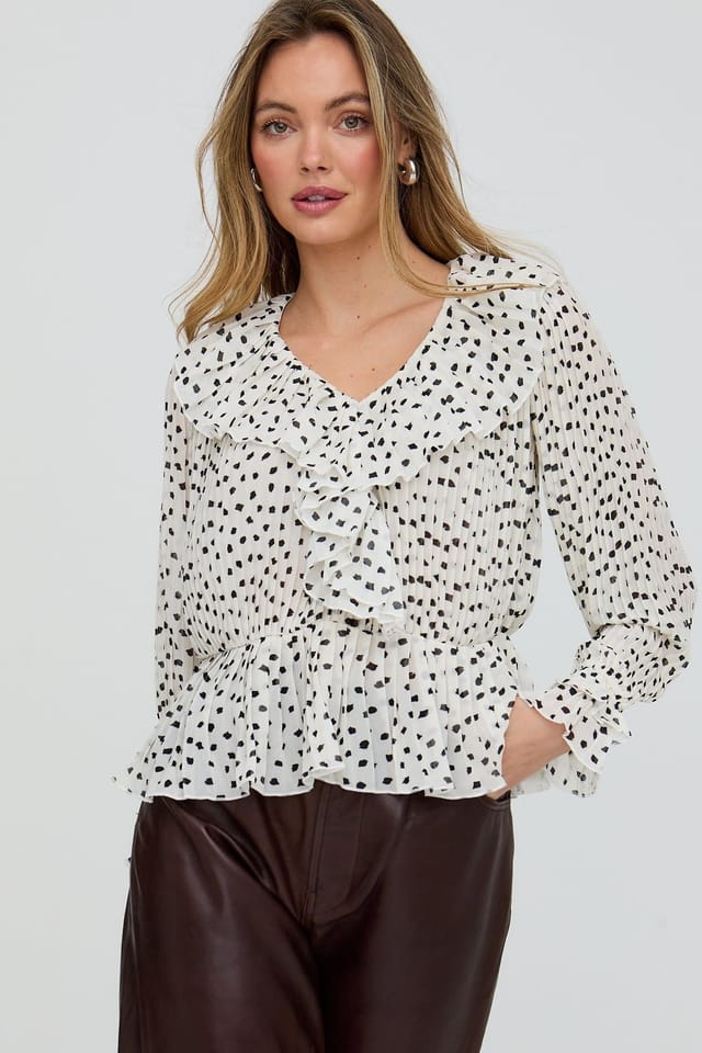 Lily and Lionel Lily and Lionel Women's River All Over Pleats Polka Dot Print Blouse In White - 2
