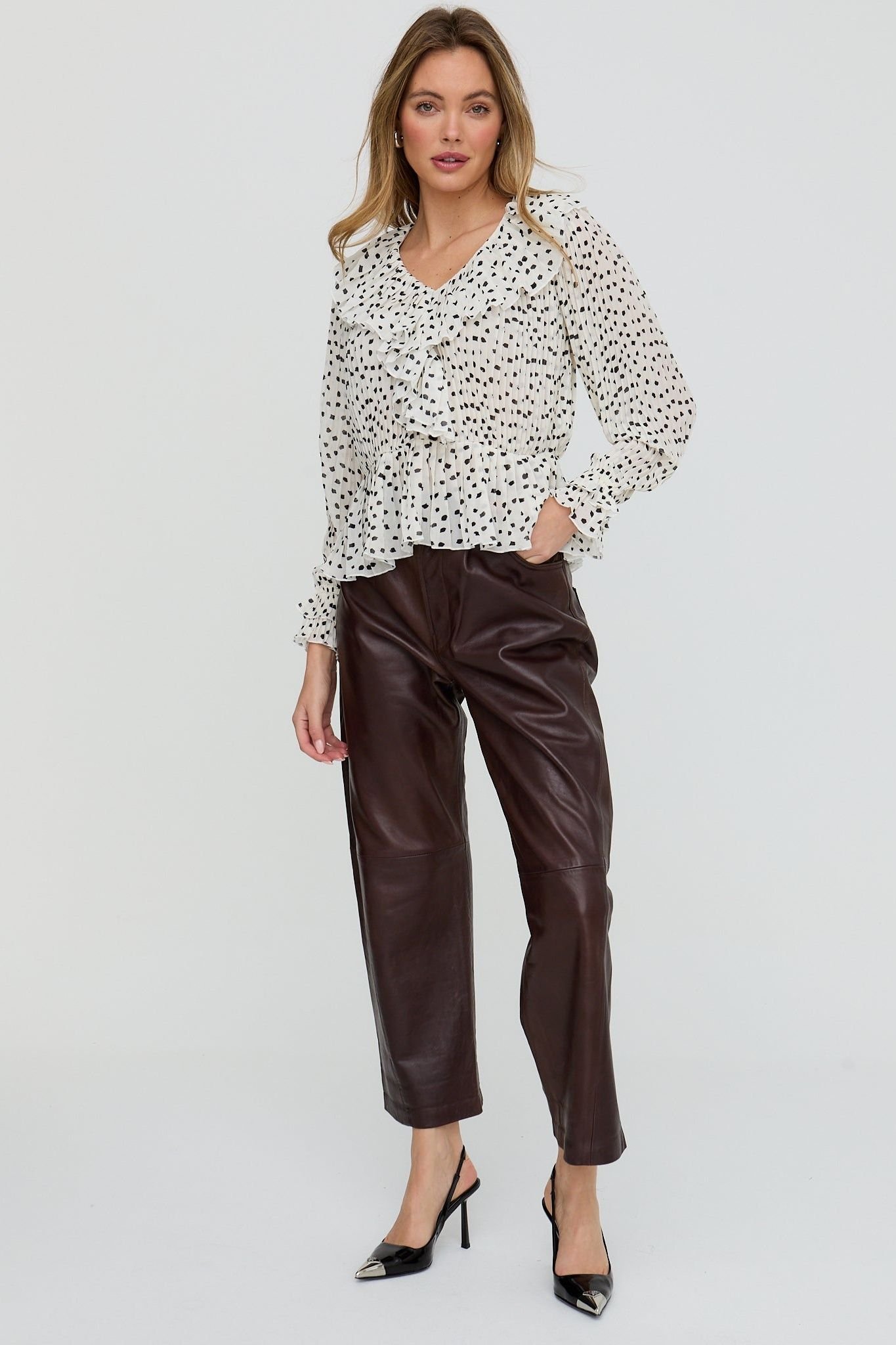 Lily and Lionel Lily and Lionel Women's River All Over Pleats Polka Dot Print Blouse In White - 3