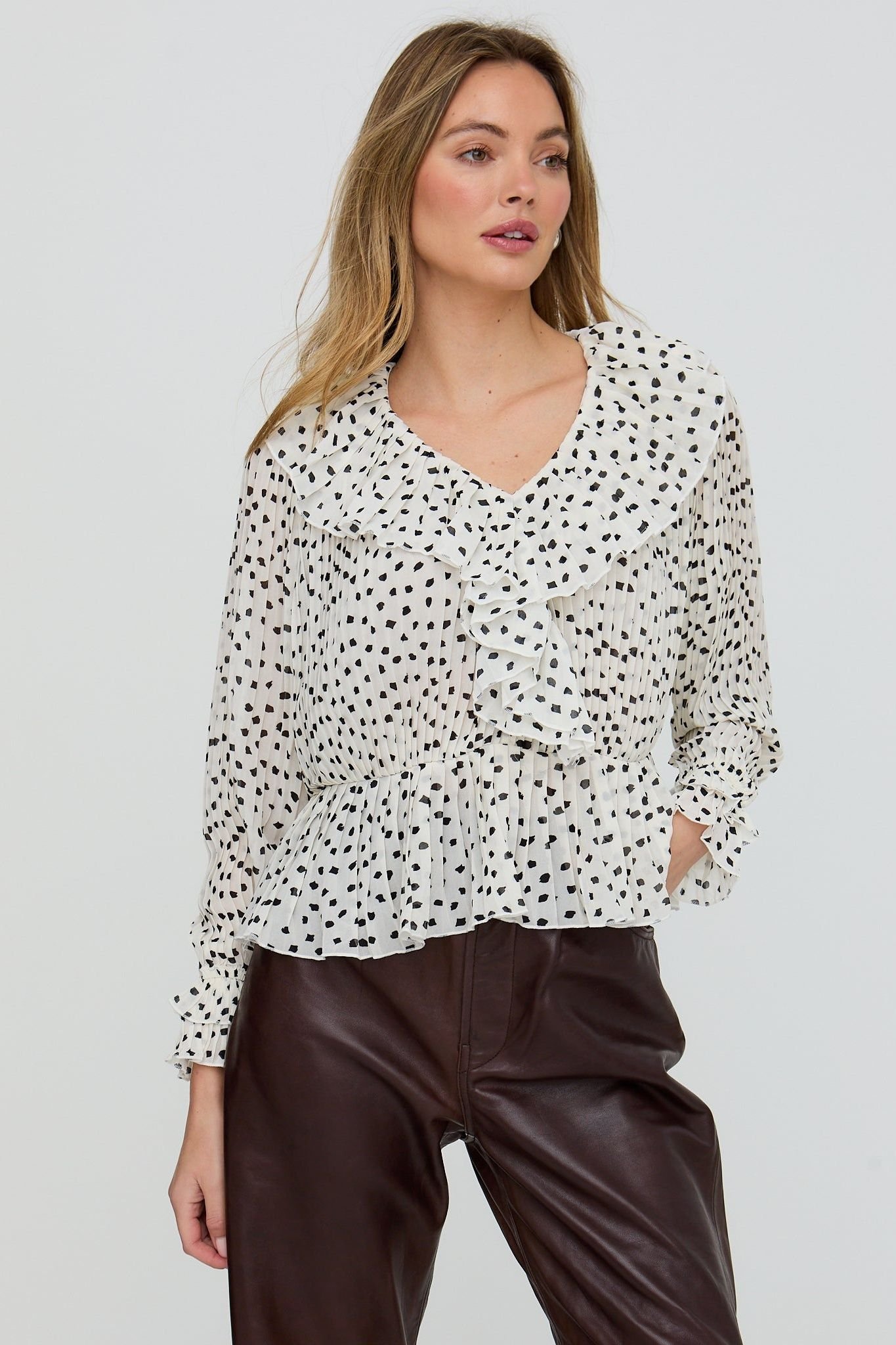 Lily and Lionel Lily and Lionel Women's River All Over Pleats Polka Dot Print Blouse In White - 4