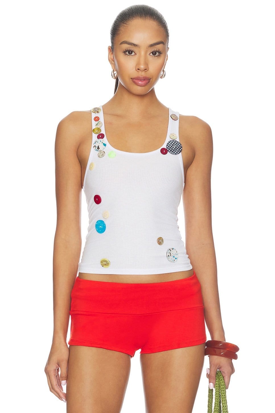Revolve White Button Tank With Embellishments