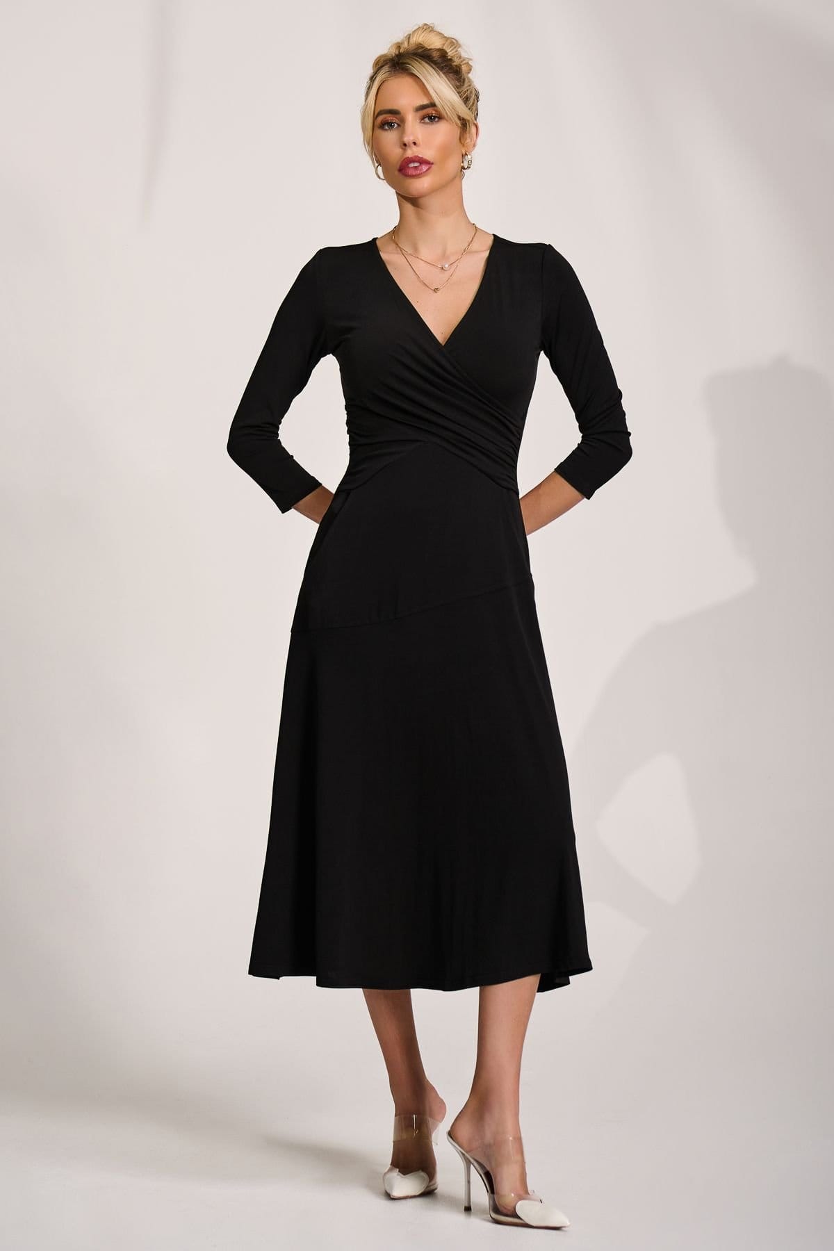 Jolie Moi Jolie Moi Women's Fit & Flare Jersey Midi Dress in Black - 4