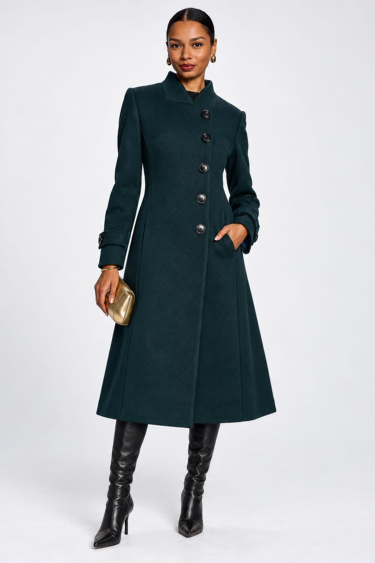 Jolie Moi Jolie Moi Women's Military Asymmetrical Button Jacket in Dark Green