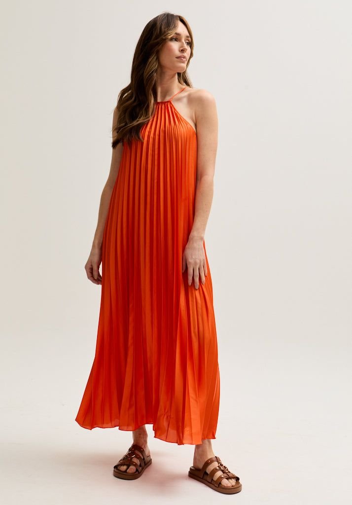 Lily and Lionel Lily and Lionel Women's Philomena Halter Neck Pleated Maxi Dress In Green in Orange - 3
