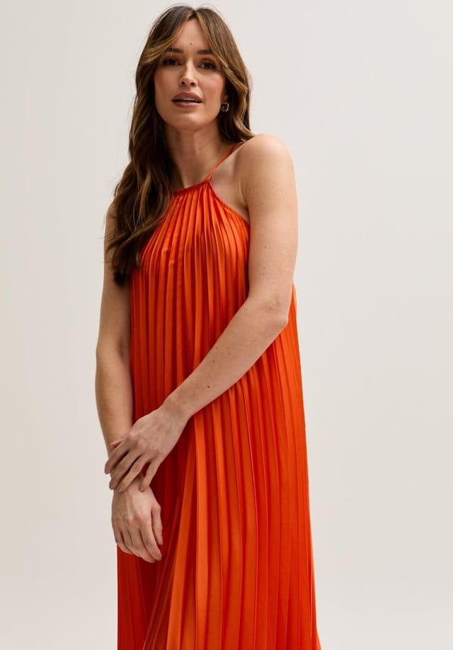 Lily and Lionel Lily and Lionel Women's Philomena Halter Neck Pleated Maxi Dress In Green in Orange - 3