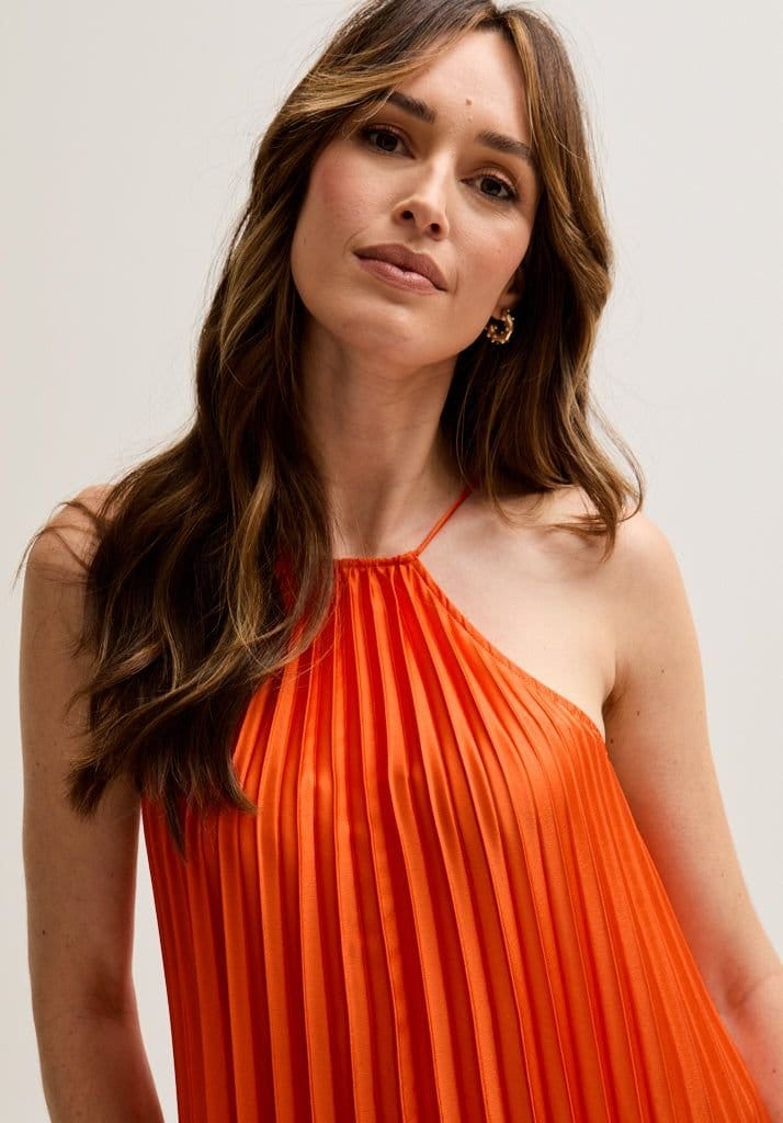 Lily and Lionel Lily and Lionel Women's Philomena Halter Neck Pleated Maxi Dress In Green in Orange - 4