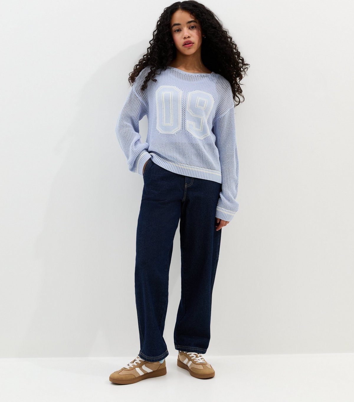 New Look Girls' Light Blue Open Knit Slash Neck Jumper New Look - 4
