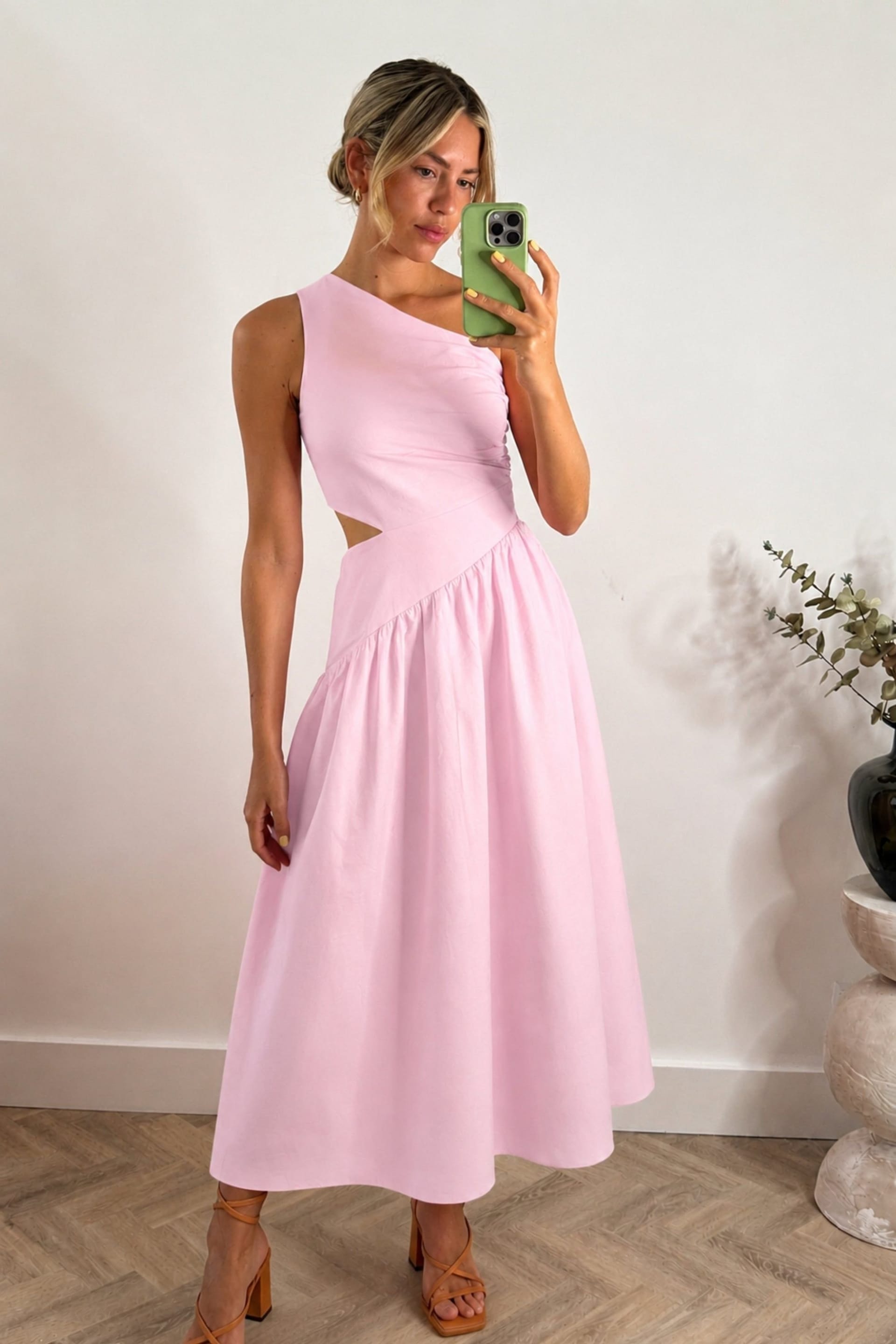 Style Cheat Pink One Shoulder Cut Out Dress