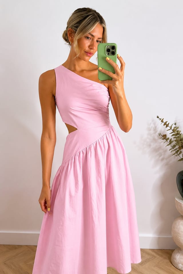 Style Cheat Style Cheat Women's Jasmine Cut Out One Shoulder Dress in Pink - 3