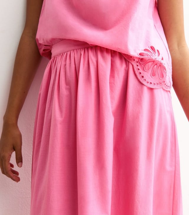 New Look Women's Pink Embroidered Cutout Hem Midi Skirt New Look - 2