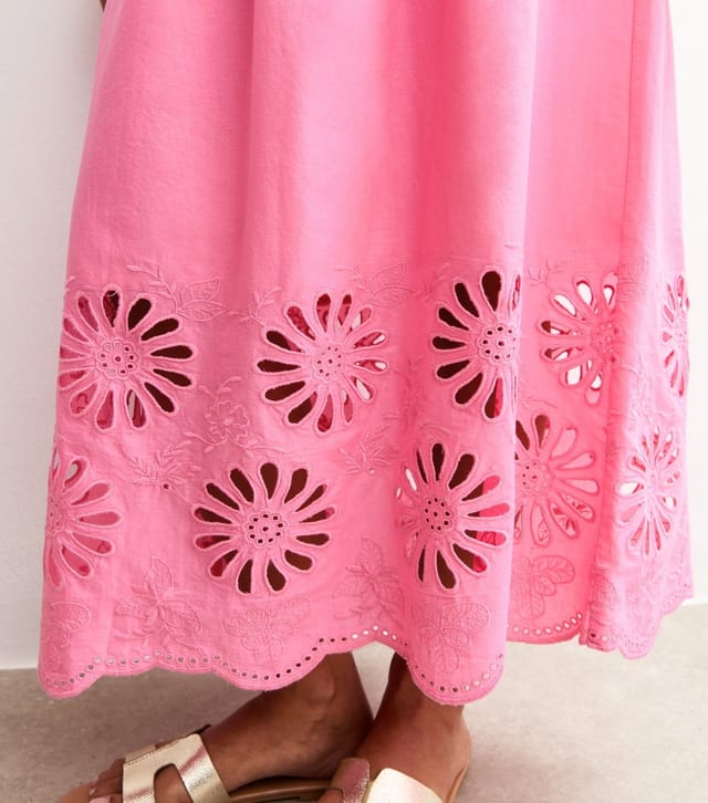 New Look Women's Pink Embroidered Cutout Hem Midi Skirt New Look - 3