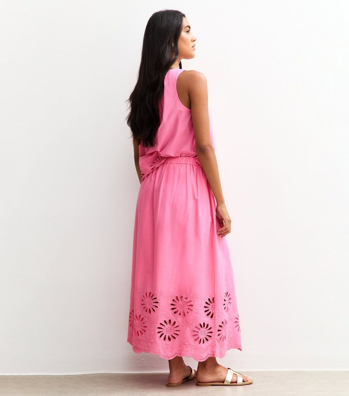 New Look Women's Pink Embroidered Cutout Hem Midi Skirt New Look - 4