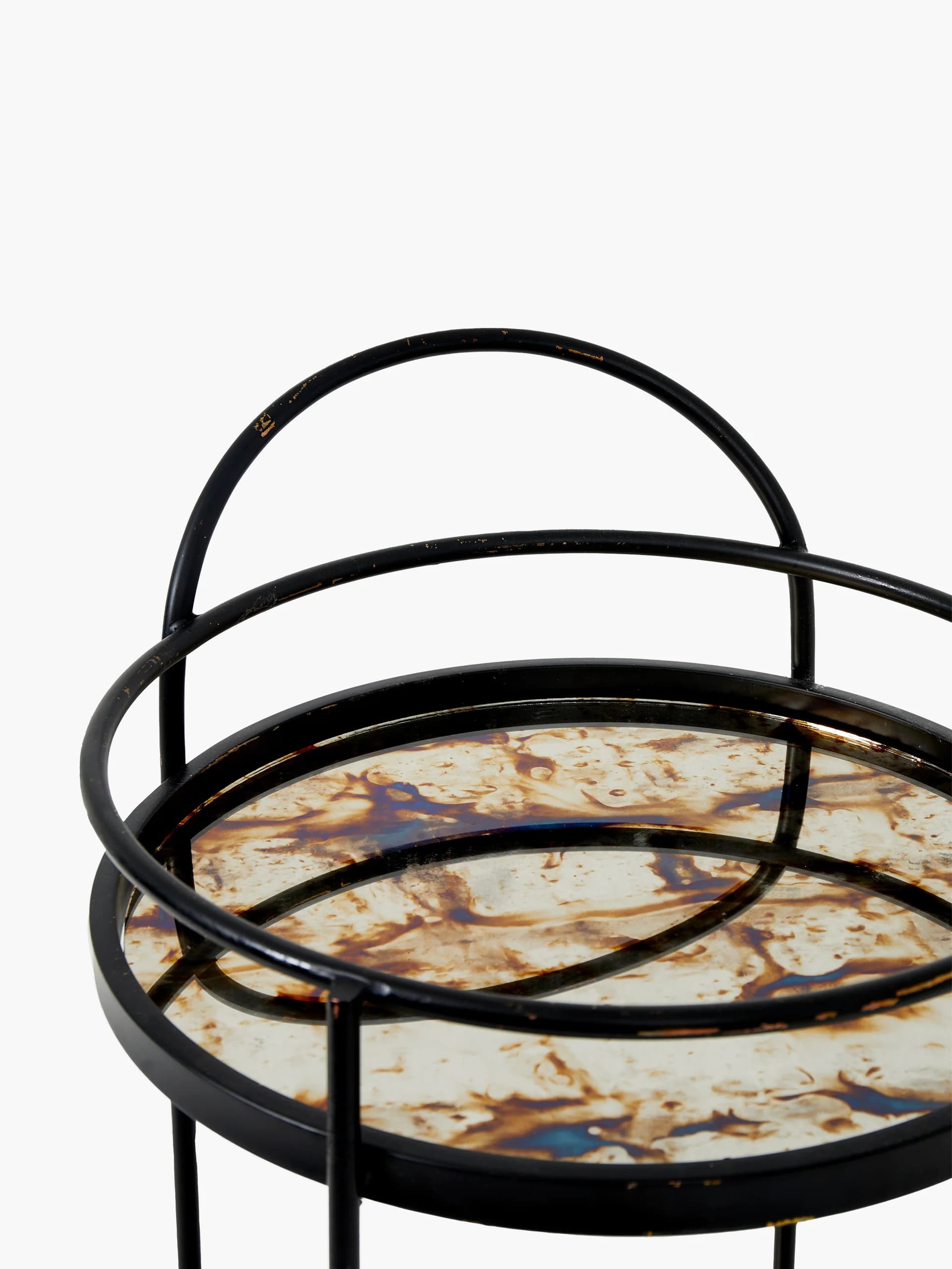 French Connection Antique Mirrored Drinks Trolley Black/Gold