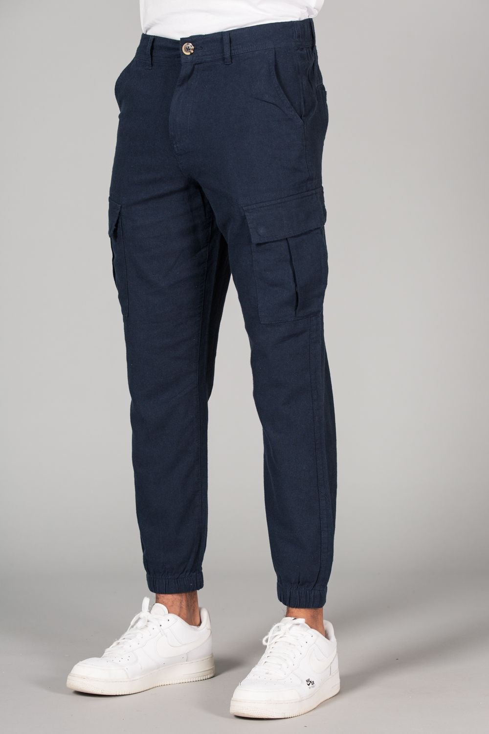 Tokyo Laundry Tokyo Laundry Men's Linen Blend Cargo-Style Trousers in Navy - 4