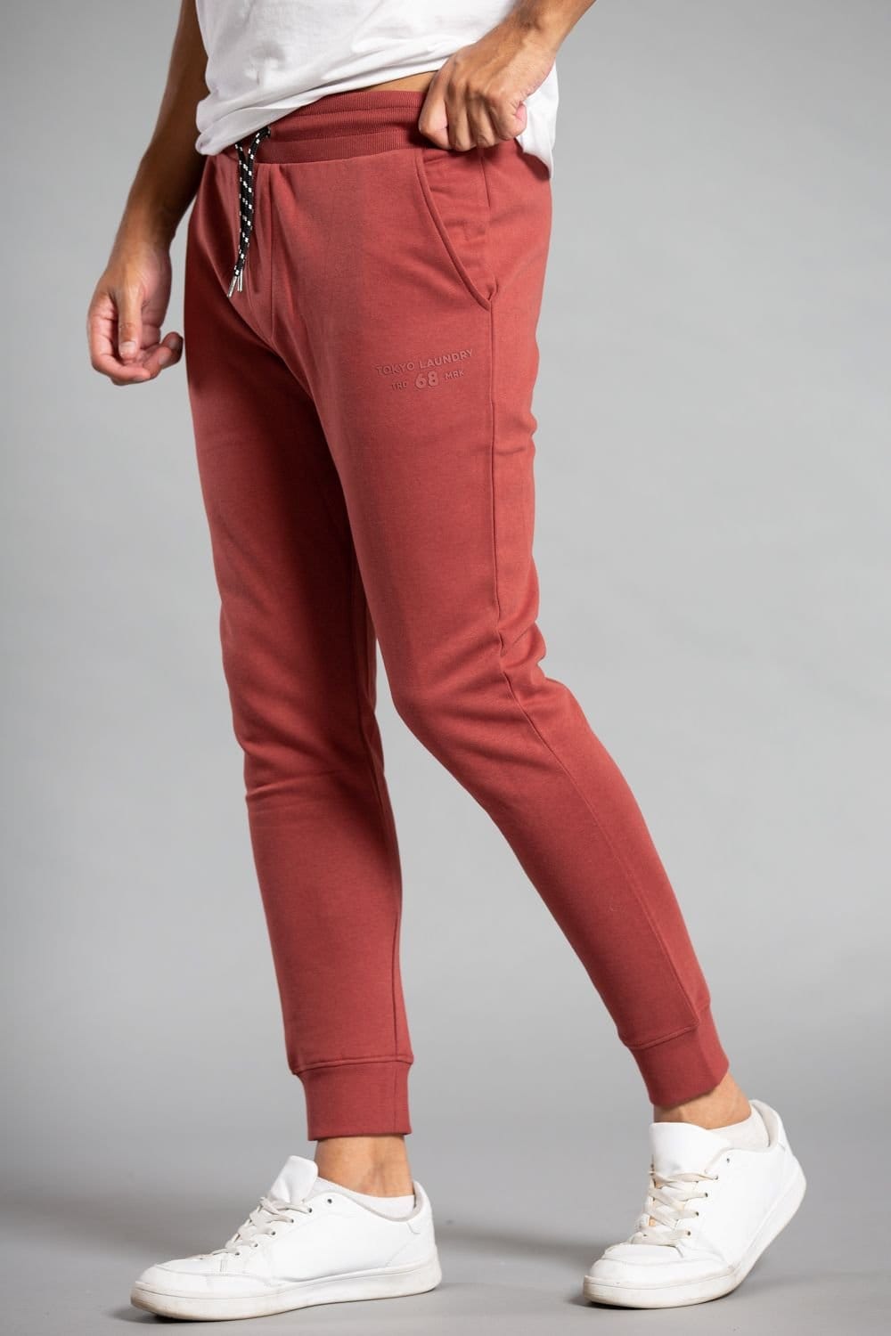 Tokyo Laundry Tokyo Laundry Men's Cotton Blend Staple Drawstring Joggers in Red - 4
