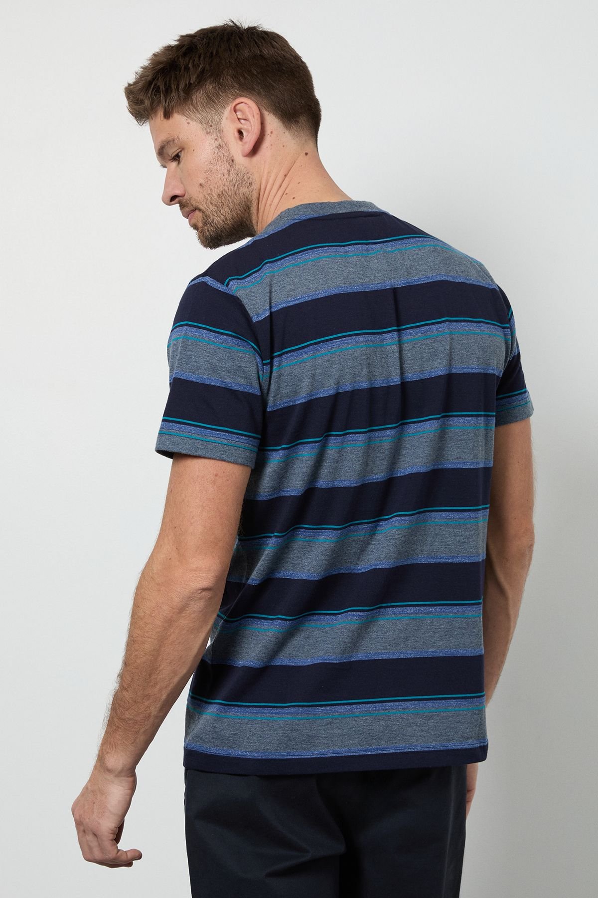Maine Maine Men's Navy Multi Stripe T-shirt - 3