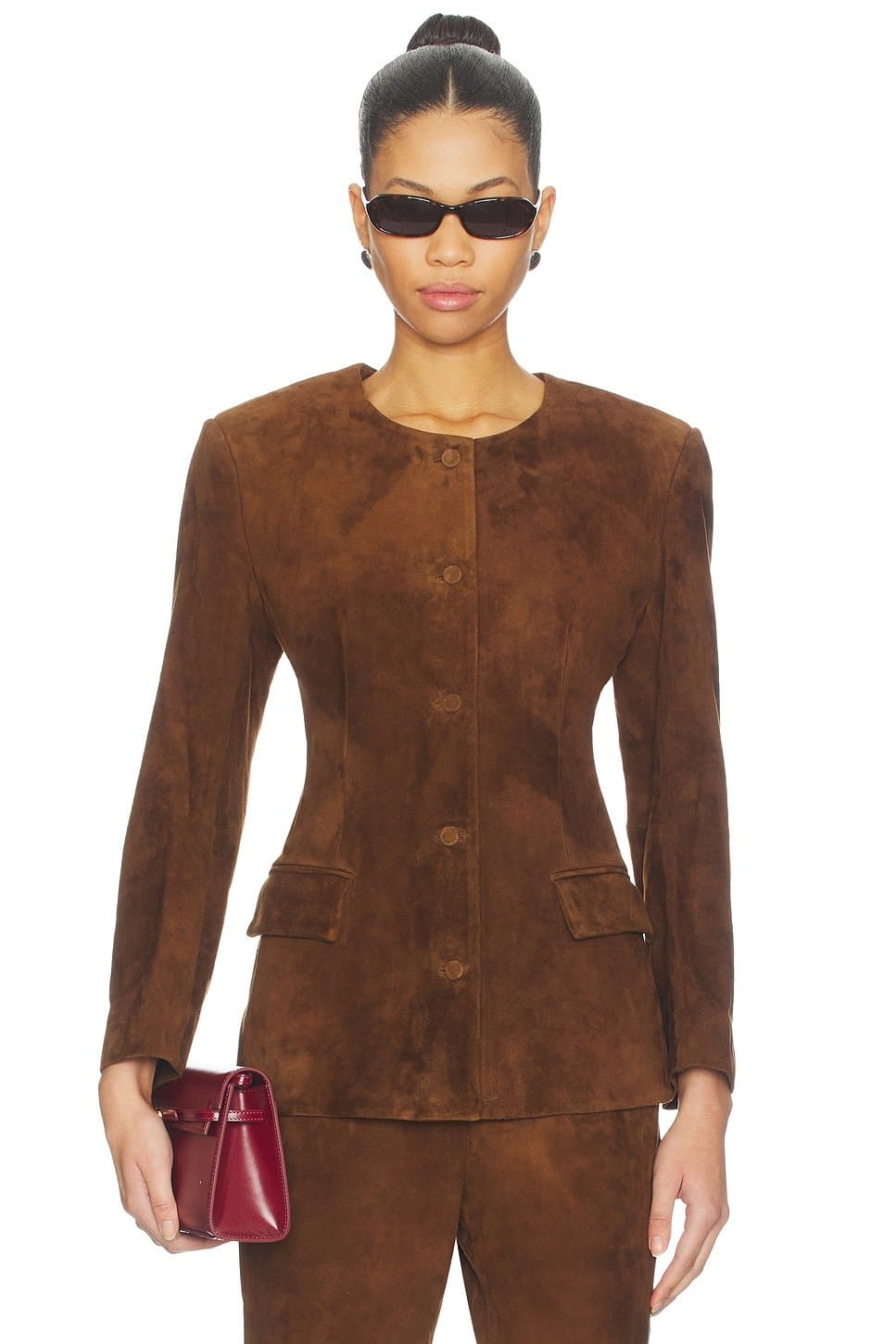revolve Revolve Chestnut Brown Suede Padded Contour Blazer