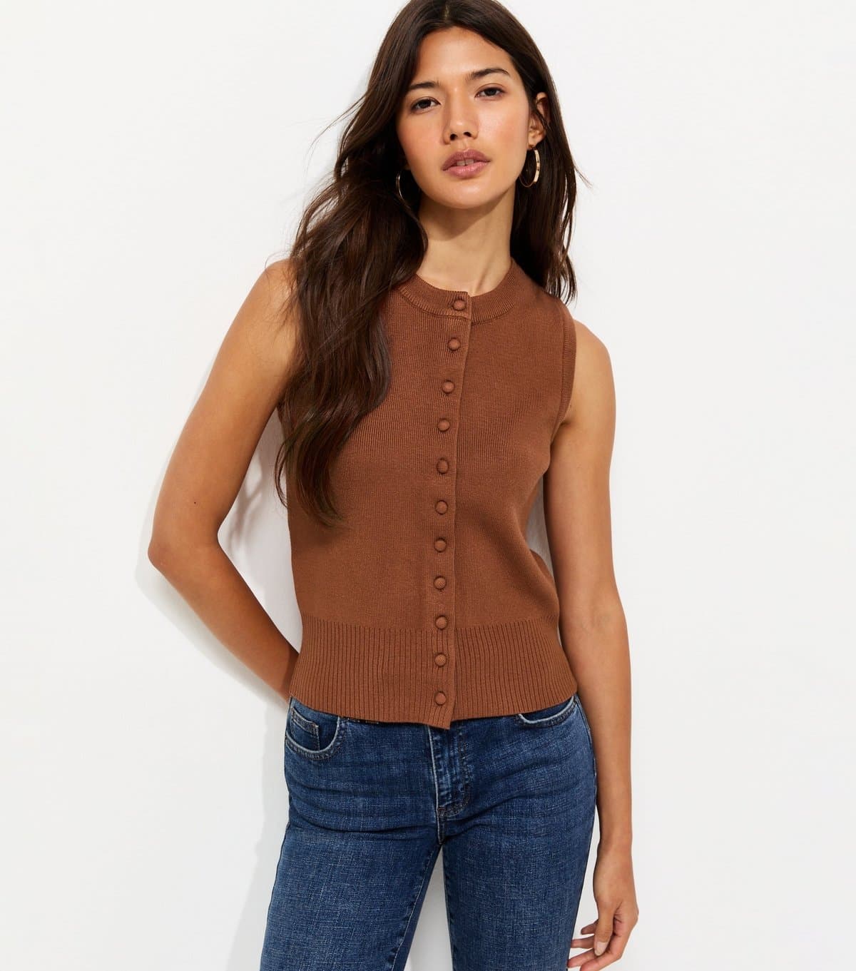 New Look Women's Rust Compact Knit Button Through Waistcoat New Look
