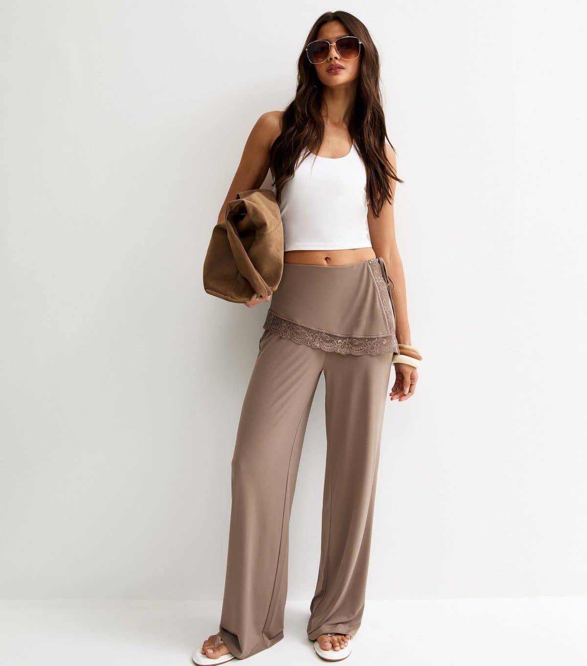 New Look Women's Mink Wrap Tie Wide Leg Trousers New Look