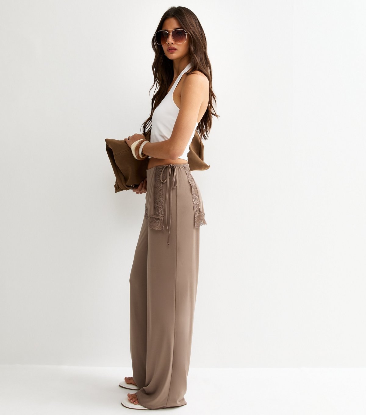 New Look Women's Mink Wrap Tie Wide Leg Trousers New Look - 3