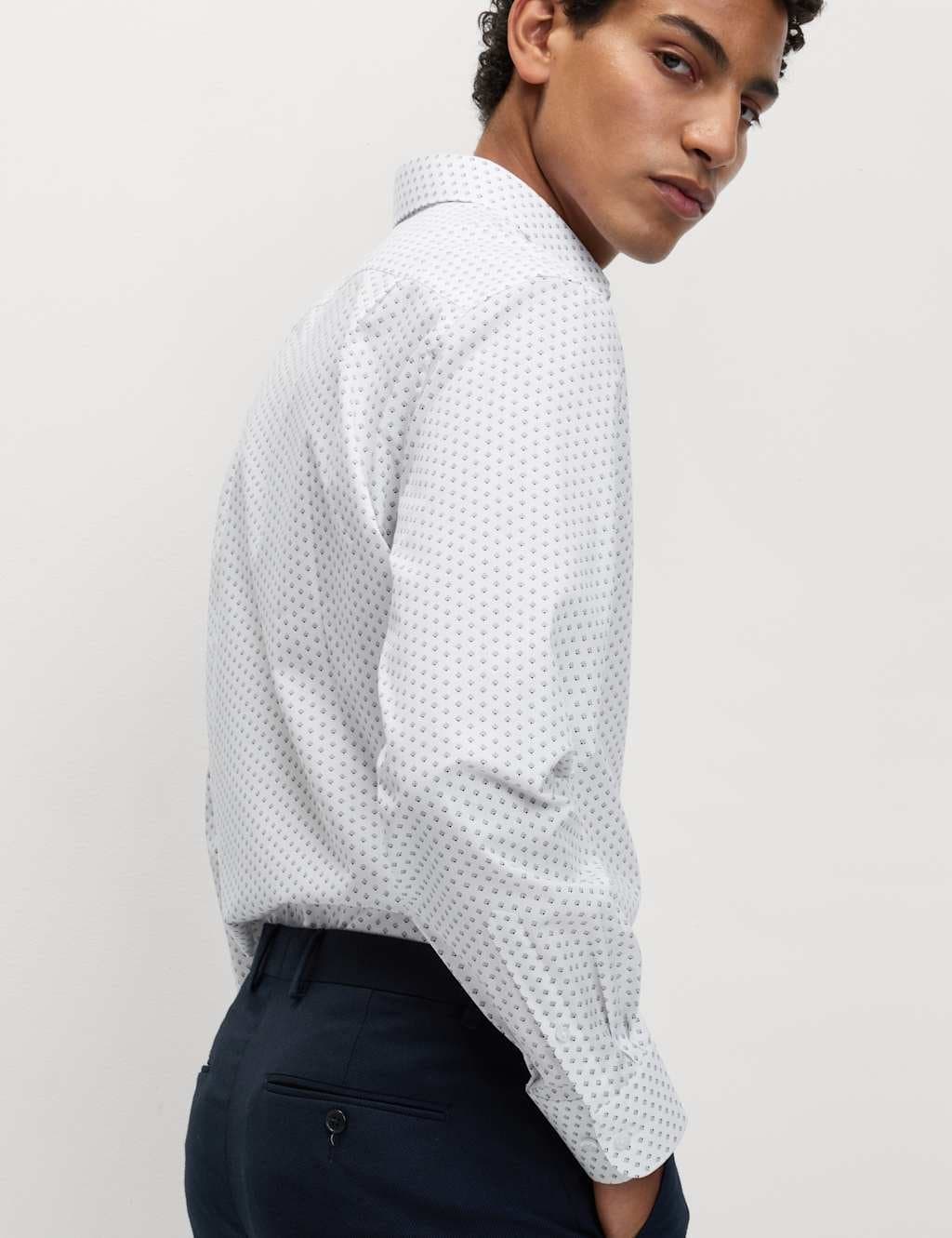 Marks & Spencer M&S Regular Fit Cotton Blend Printed Shirt White