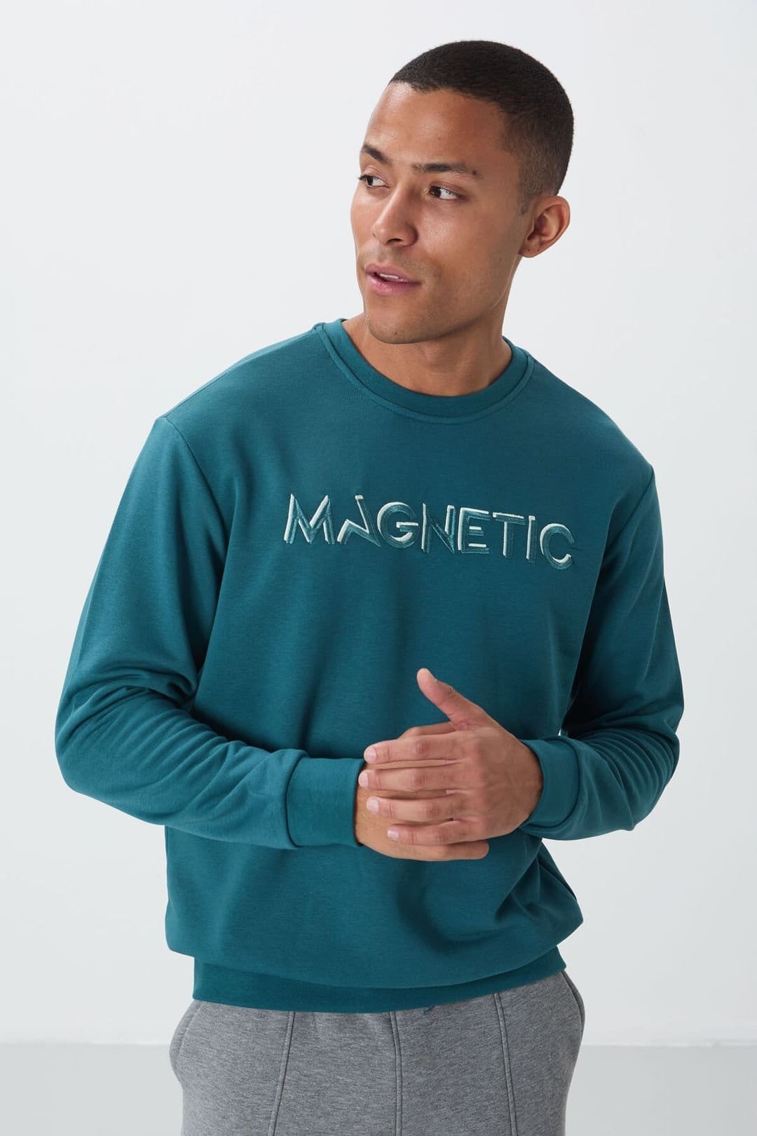 Tommy Life Tommy Life Men's Printed Crew Neck Sweatshirt in Teal - 4