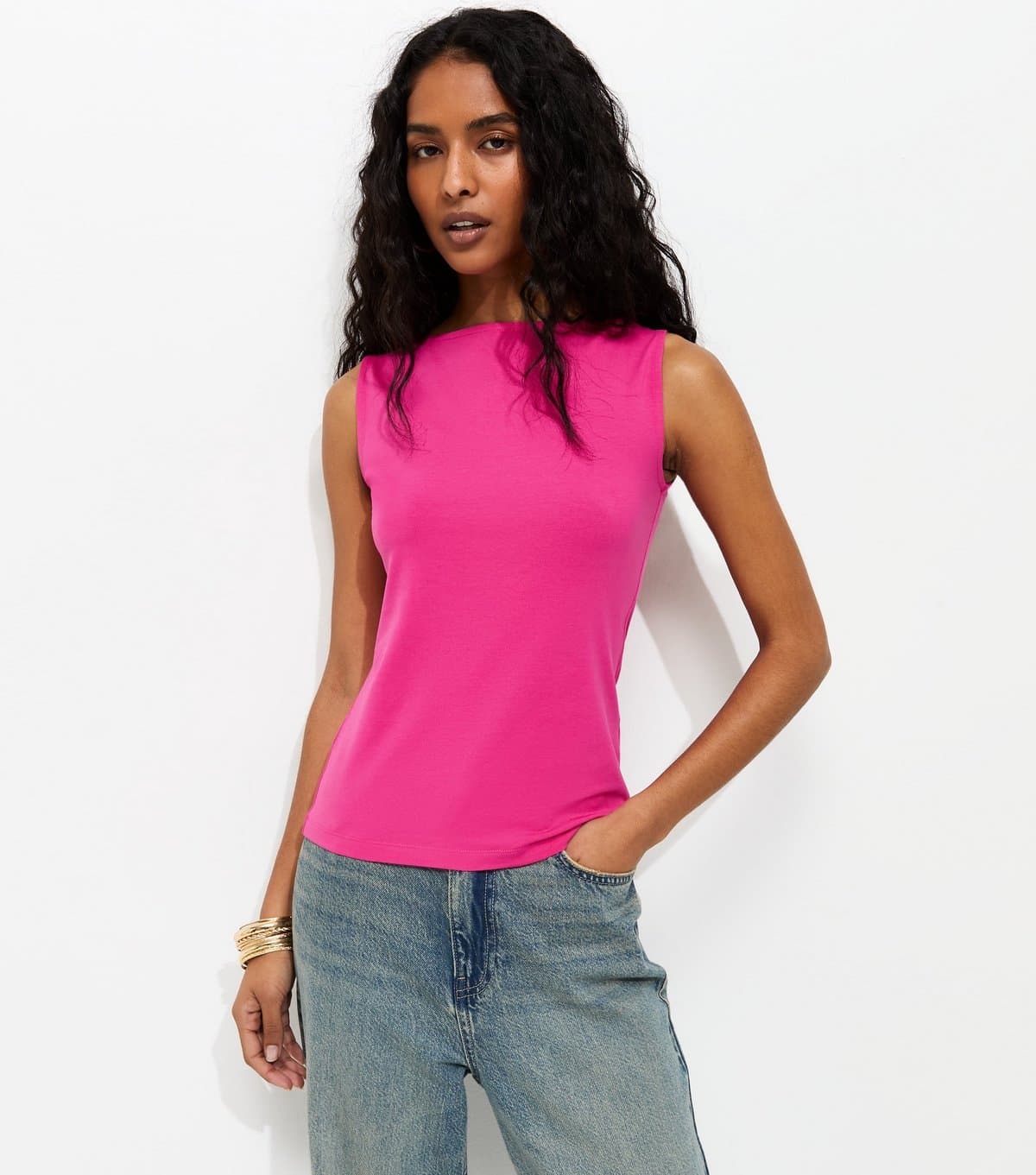 New Look Women's Bright Pink Slash Neck Vest Top New Look