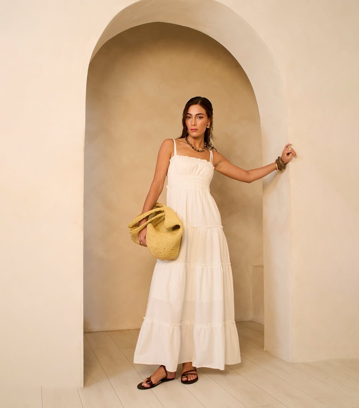 Gini London Women's White Double Strap Flared Maxi Dress Gini London New Look