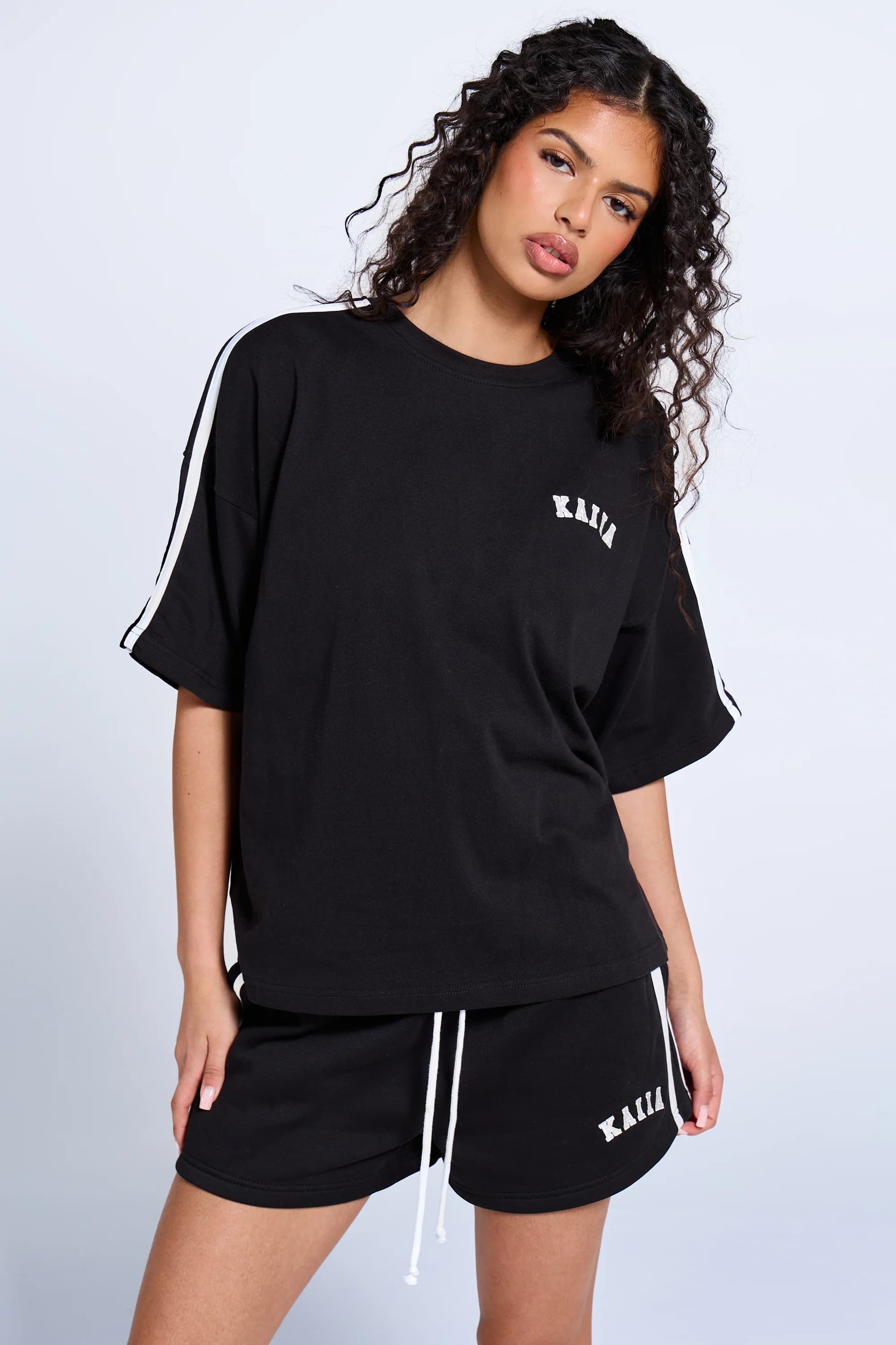 Kaiia Kaiia Side Stripe Oversized T-shirt Black & White
