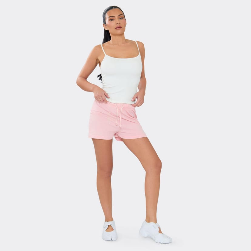 EGO Mid Rise Tie Waist Sweat Shorts In Pink., Women's Size UK 6 - 1