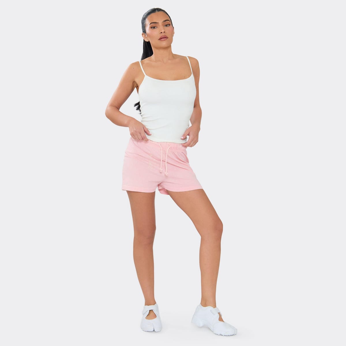 EGO Mid Rise Tie Waist Sweat Shorts In Pink., Women's Size UK 6 - 1