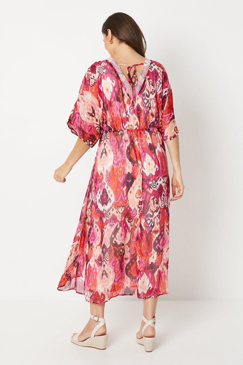 Wallis Wallis Women's Occasion Abstract Print Embellished Midi Dress in Red - 3