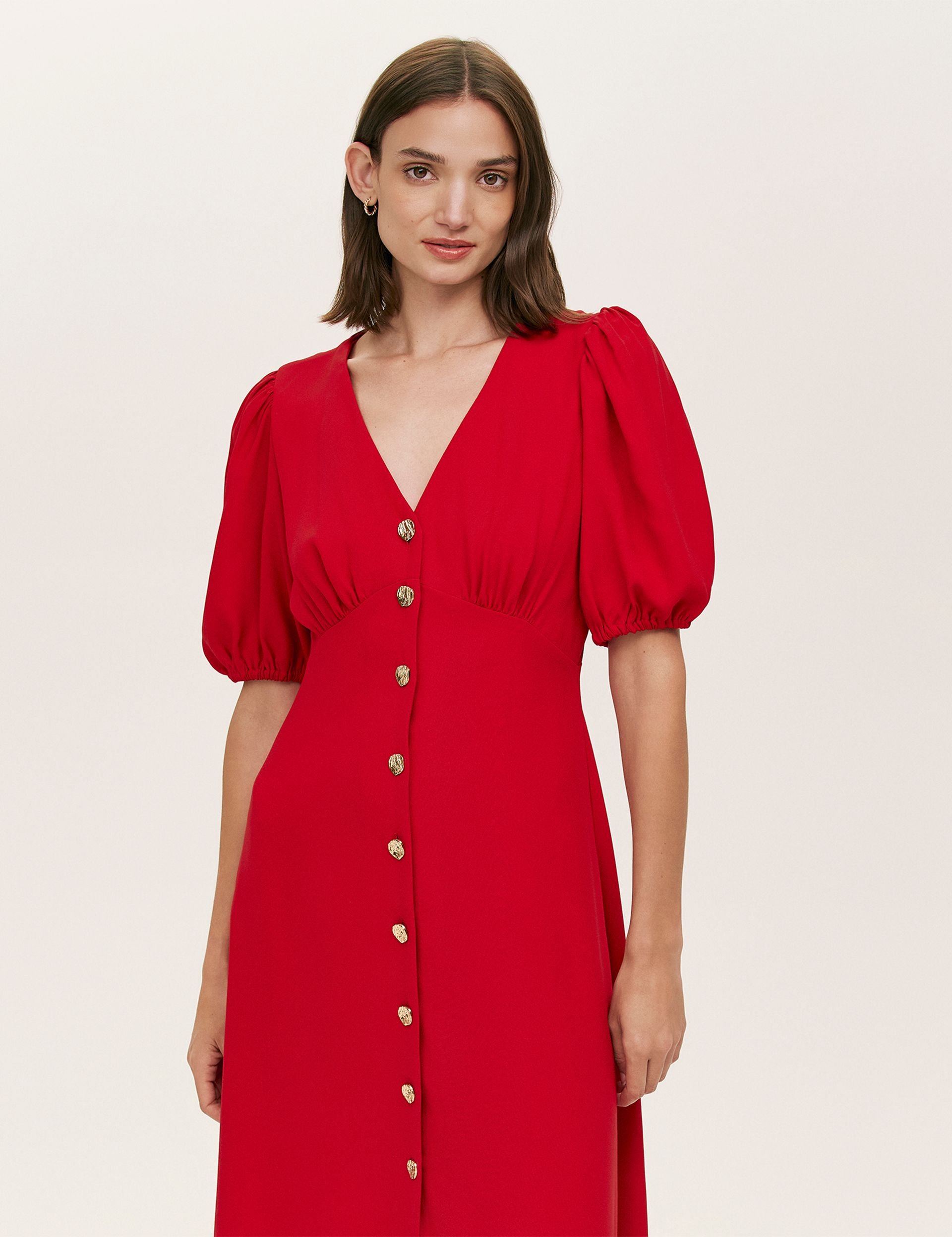 Finery London Finery London Women's Sarah Crepe Midi Tea Dress in Red - 2