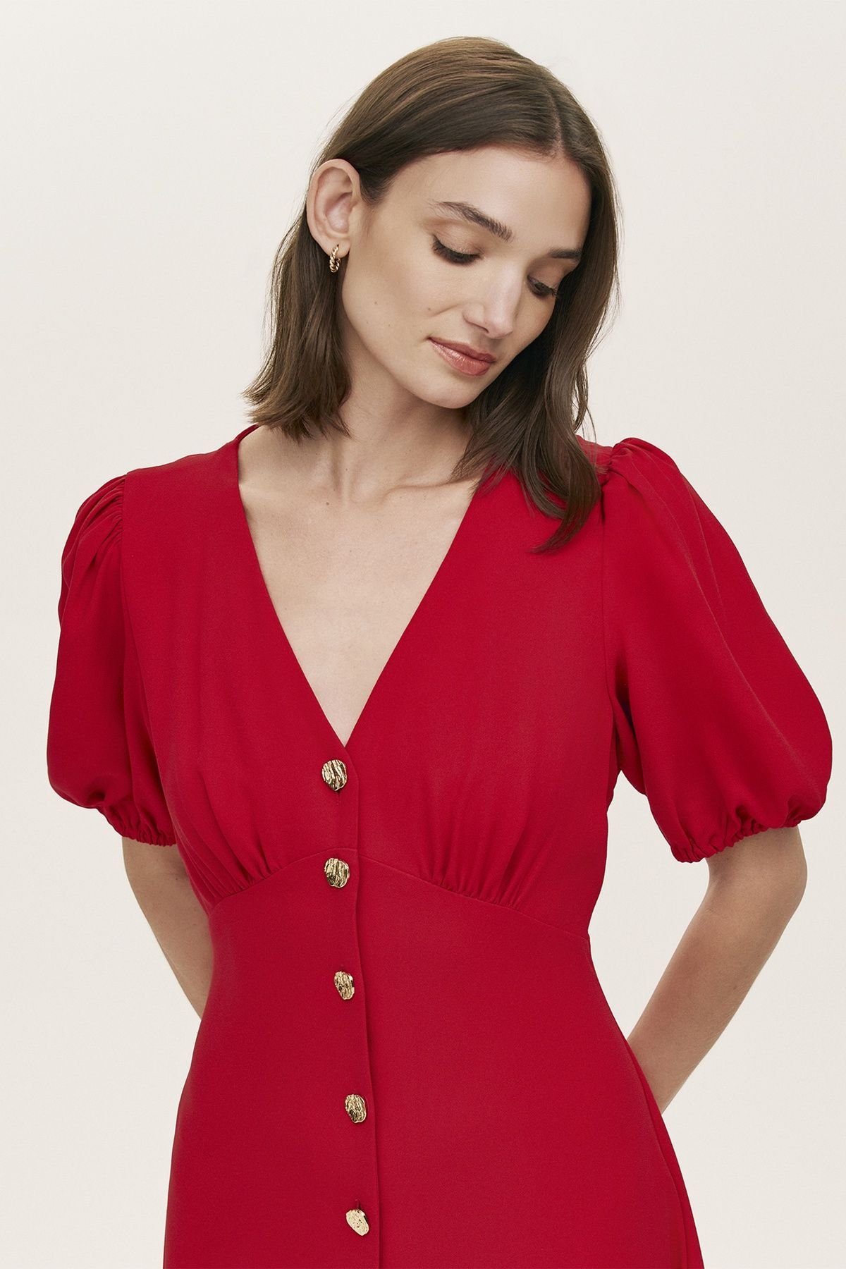 Finery London Finery London Women's Sarah Crepe Midi Tea Dress in Red - 4