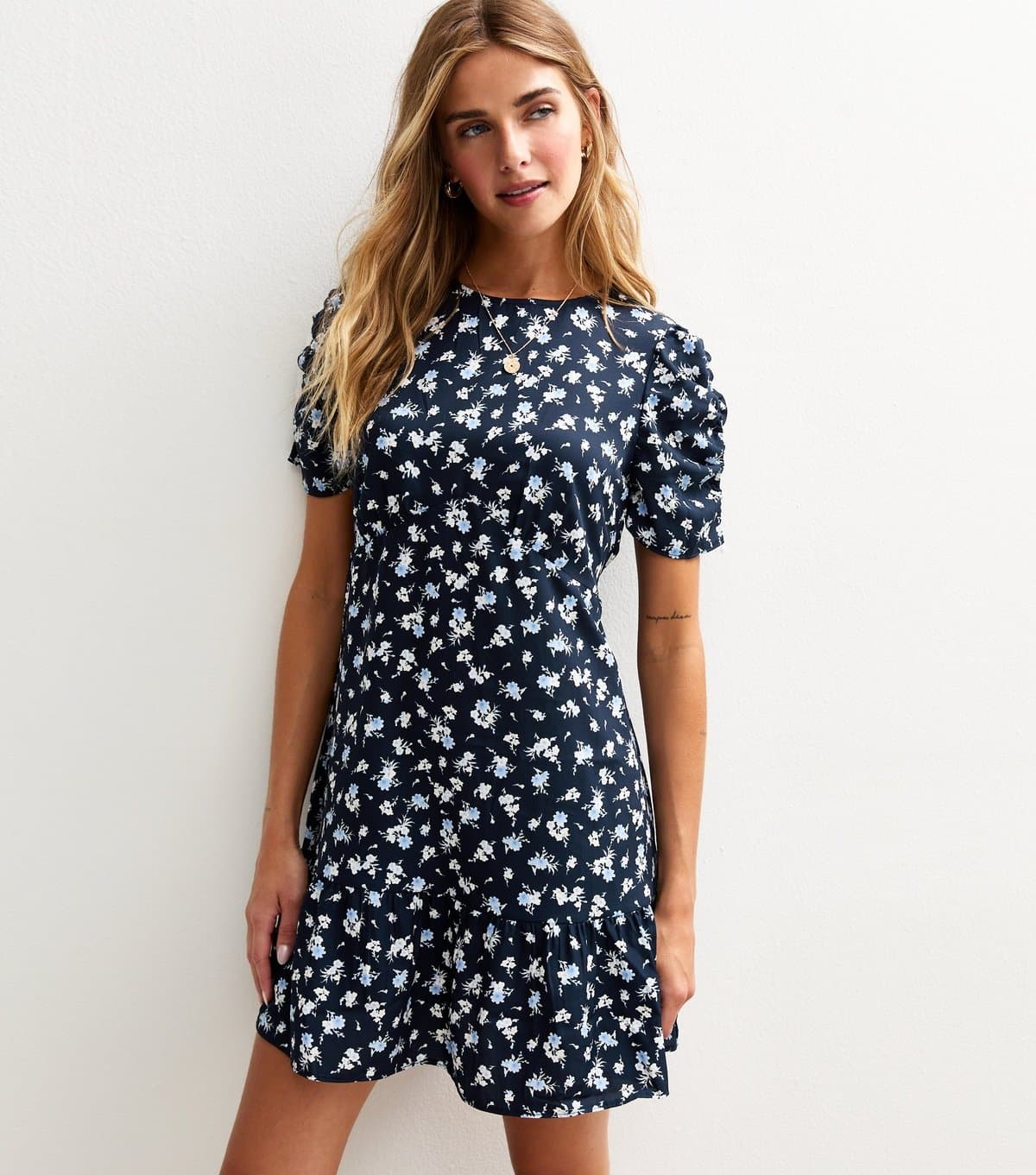 New Look Women's Blue Floral Print Tiered Hem Mini Dress New Look