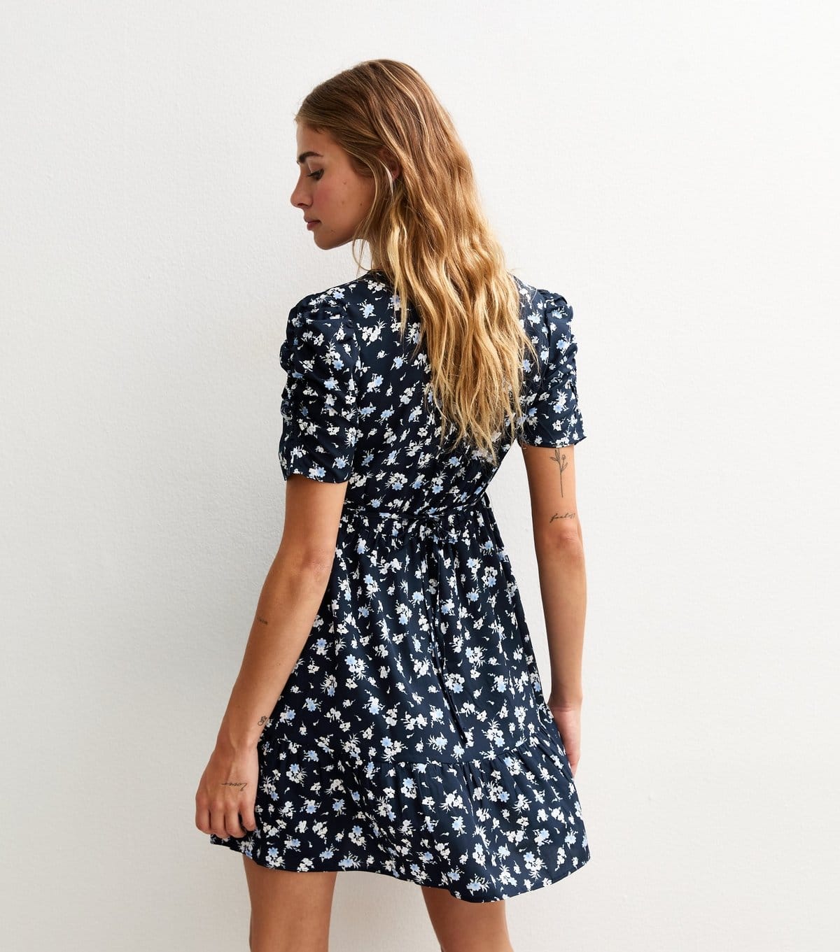 New Look Women's Blue Floral Print Tiered Hem Mini Dress New Look - 4