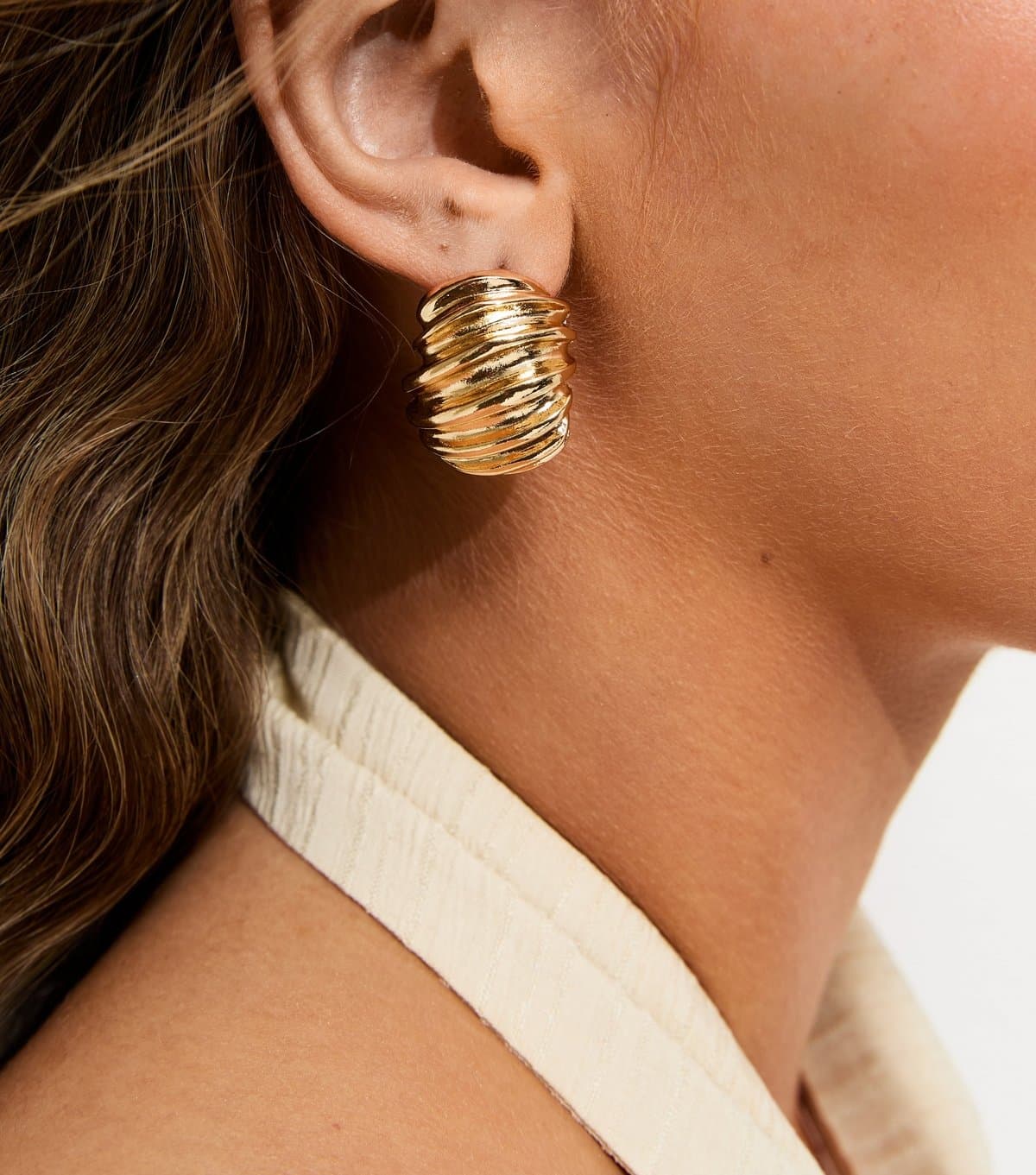 New Look Gold Tone Chunky Ridged Stud Earrings New Look