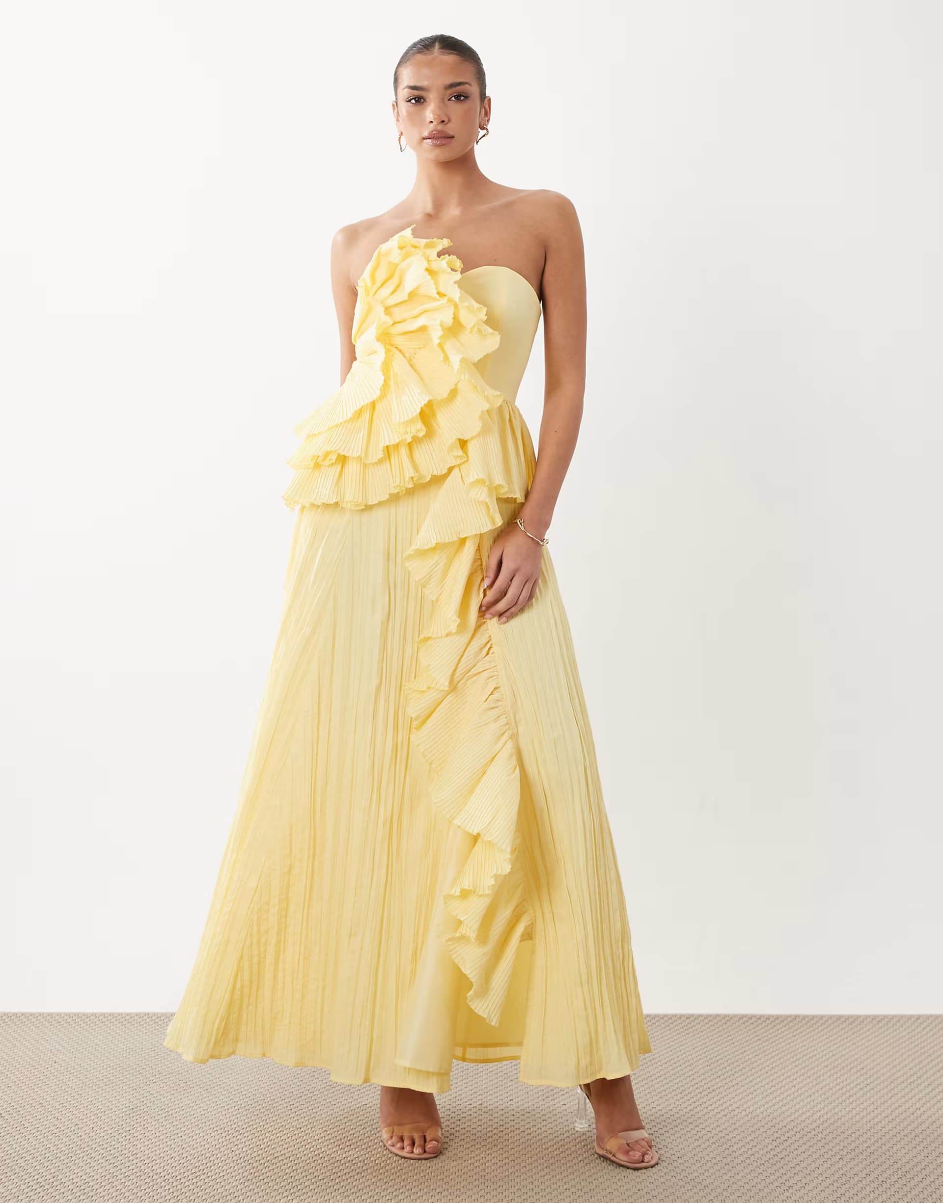 ASOS ASOS LUXE bandeau pleated maxi dress in yellow