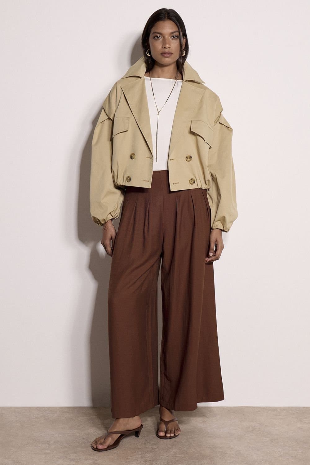 Apricot Apricot Beige Cropped Trench Coat