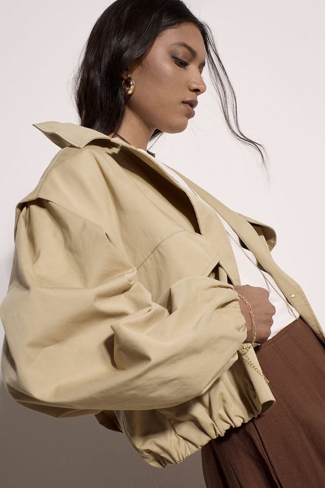 Apricot Apricot Women's Cropped Trench Coat in Beige - 2
