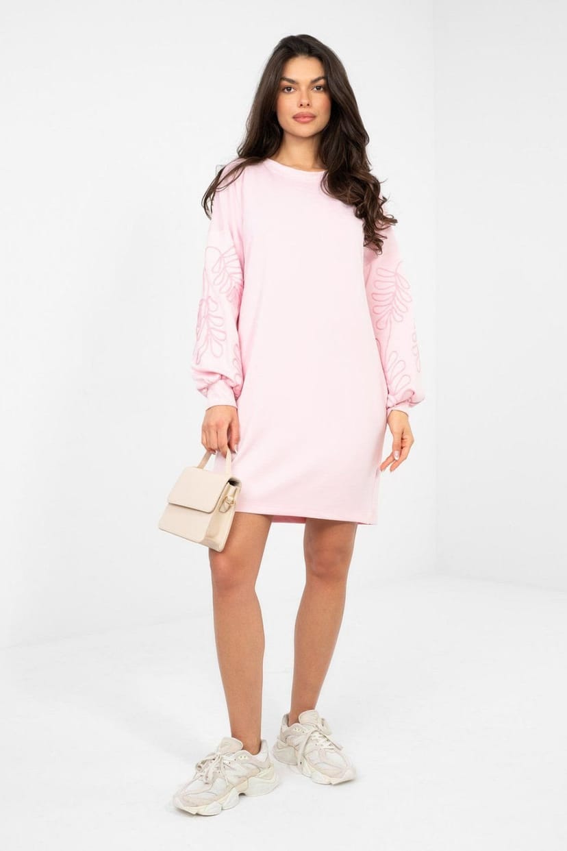 Love Lace Love Lace Women's Soft Viscose Mini Dress With Embroidered Sleeves in Pink - 1