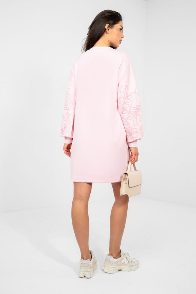 Love Lace Love Lace Women's Soft Viscose Mini Dress With Embroidered Sleeves in Pink - 3
