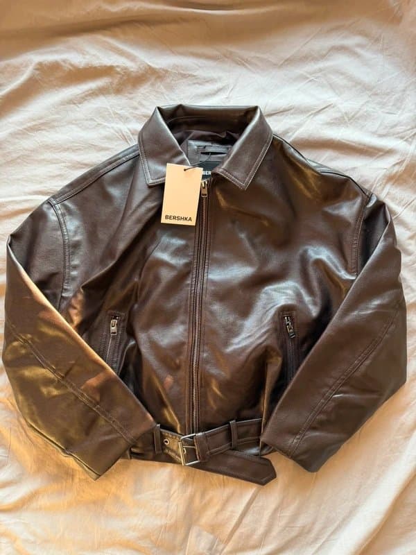 Bershka Bershka BNWT XS brown leather effect belted bomber jacket