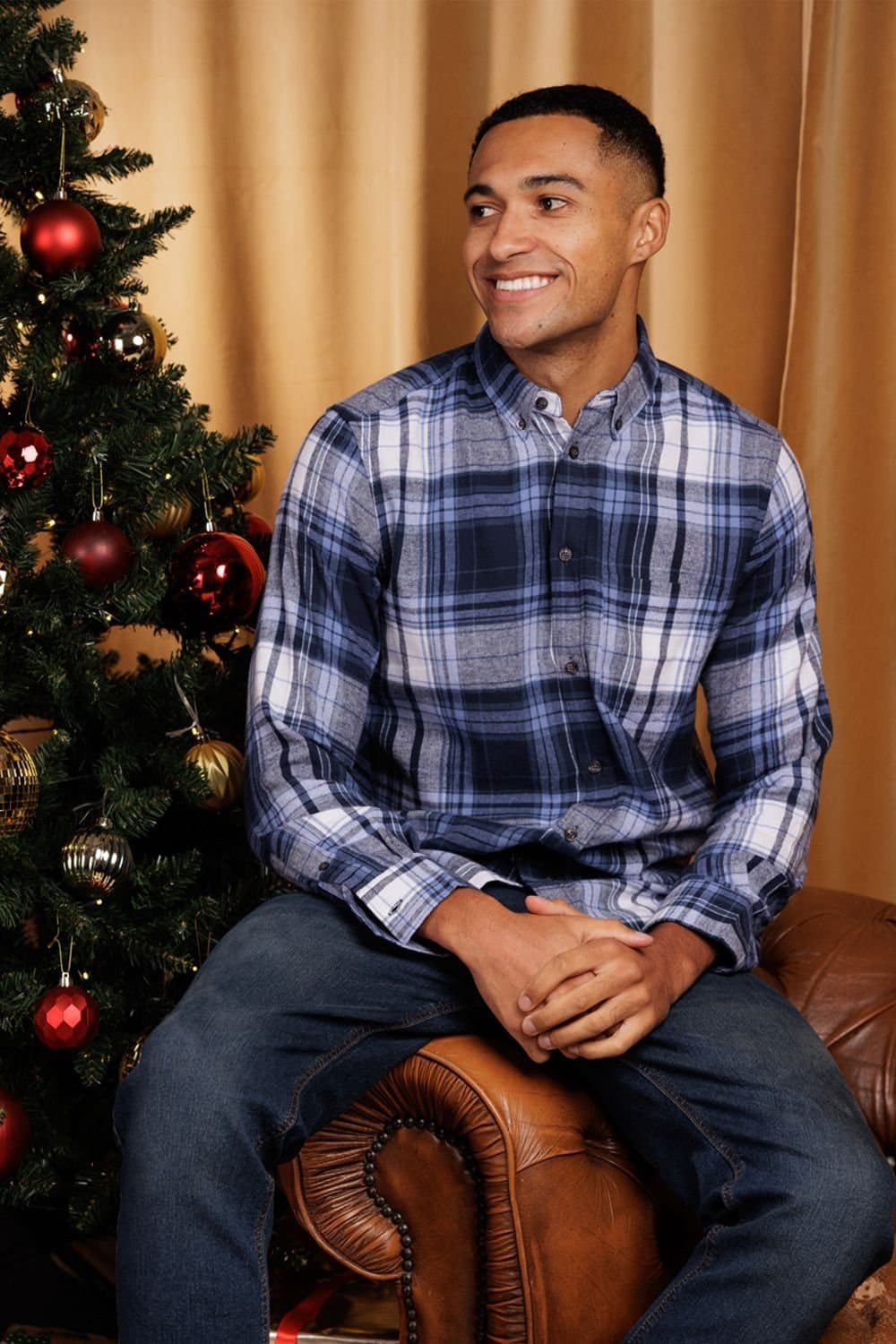 French Connection French Connection Men's Cotton Flannel Check Long Sleeve Shirt in Blue