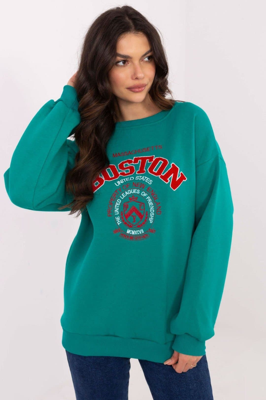 Love Lace Love Lace Women's Cotton Polyester Printed Patch Sweatshirt in Green