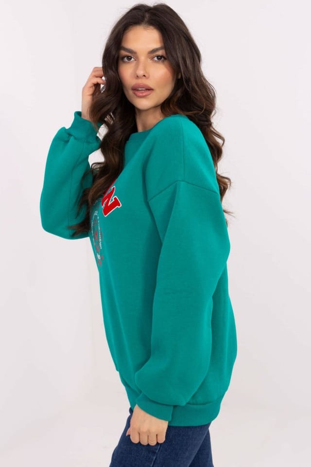 Love Lace Love Lace Women's Cotton Polyester Printed Patch Sweatshirt in Green - 2