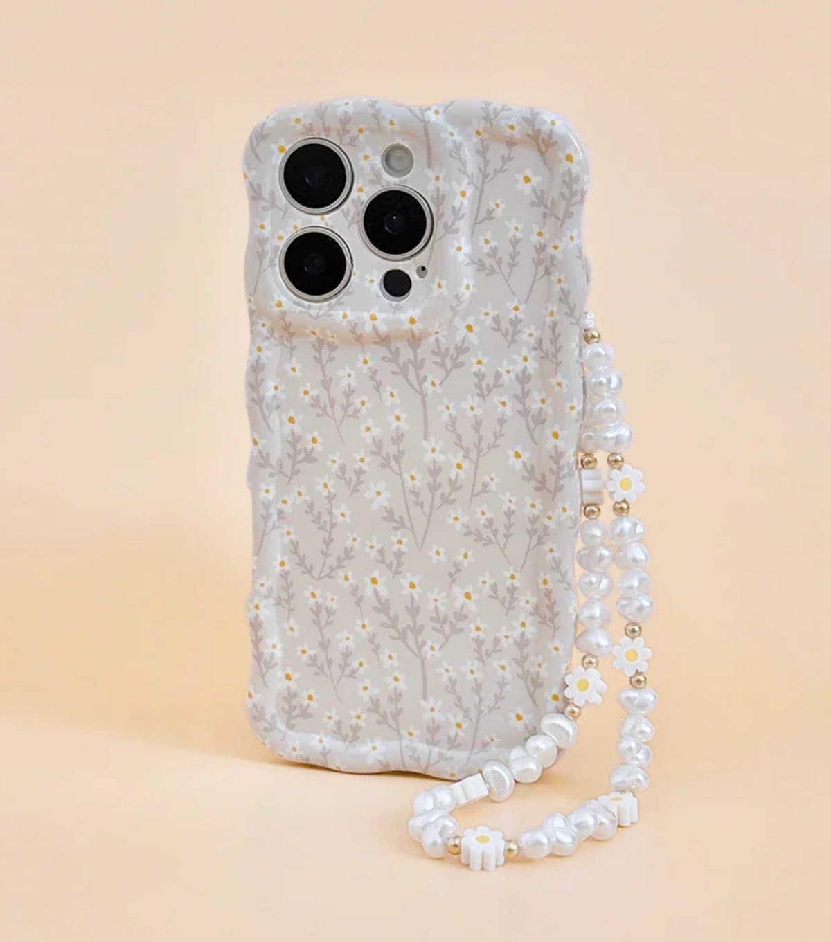 Coconut Lane White Daisy Pearl Bead Phone Strap Coconut Lane New Look