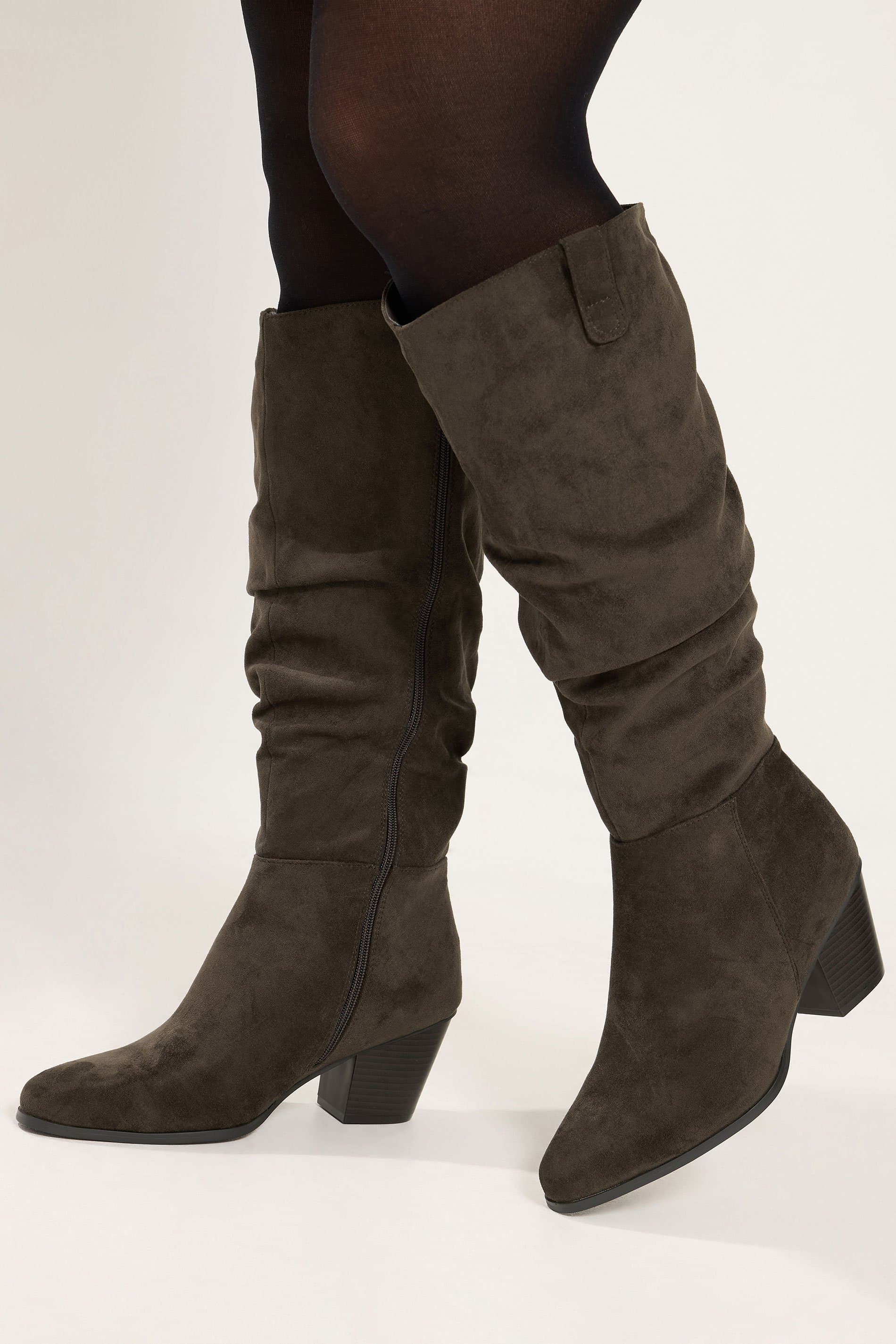 Yours Brown Ruched Western Boot In Extra Wide Eee Fit