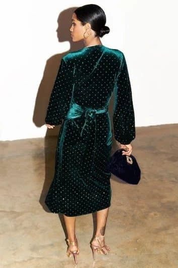 Never Fully Dressed Never Fully Dressed green velvet wrap dress