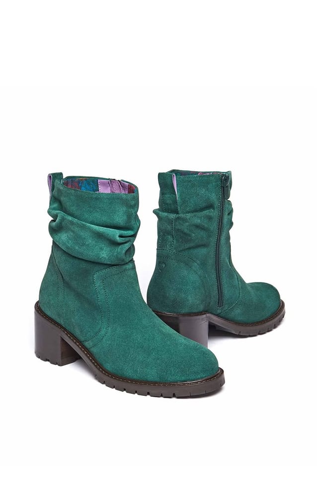 Moshulu Moshulu Women's 'Opie' Ruched Suede Heeled Ankle Boots in Green - 2