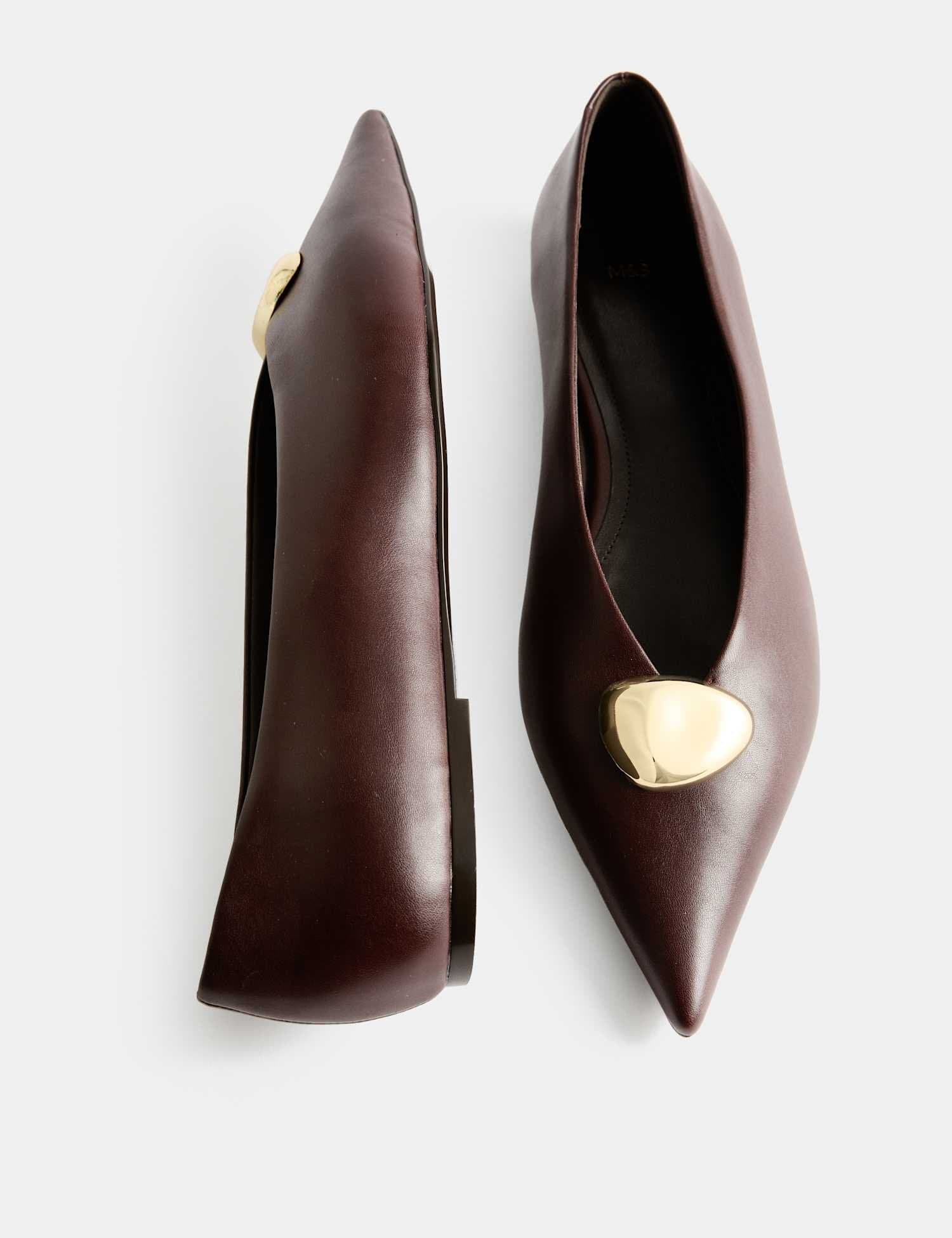 Marks & Spencer M&S Trim Pointed Toe Ballet Pumps Burgundy